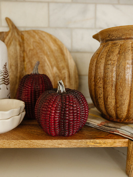 Burgundy ResIn Corn Pumpkins - Set of 2
