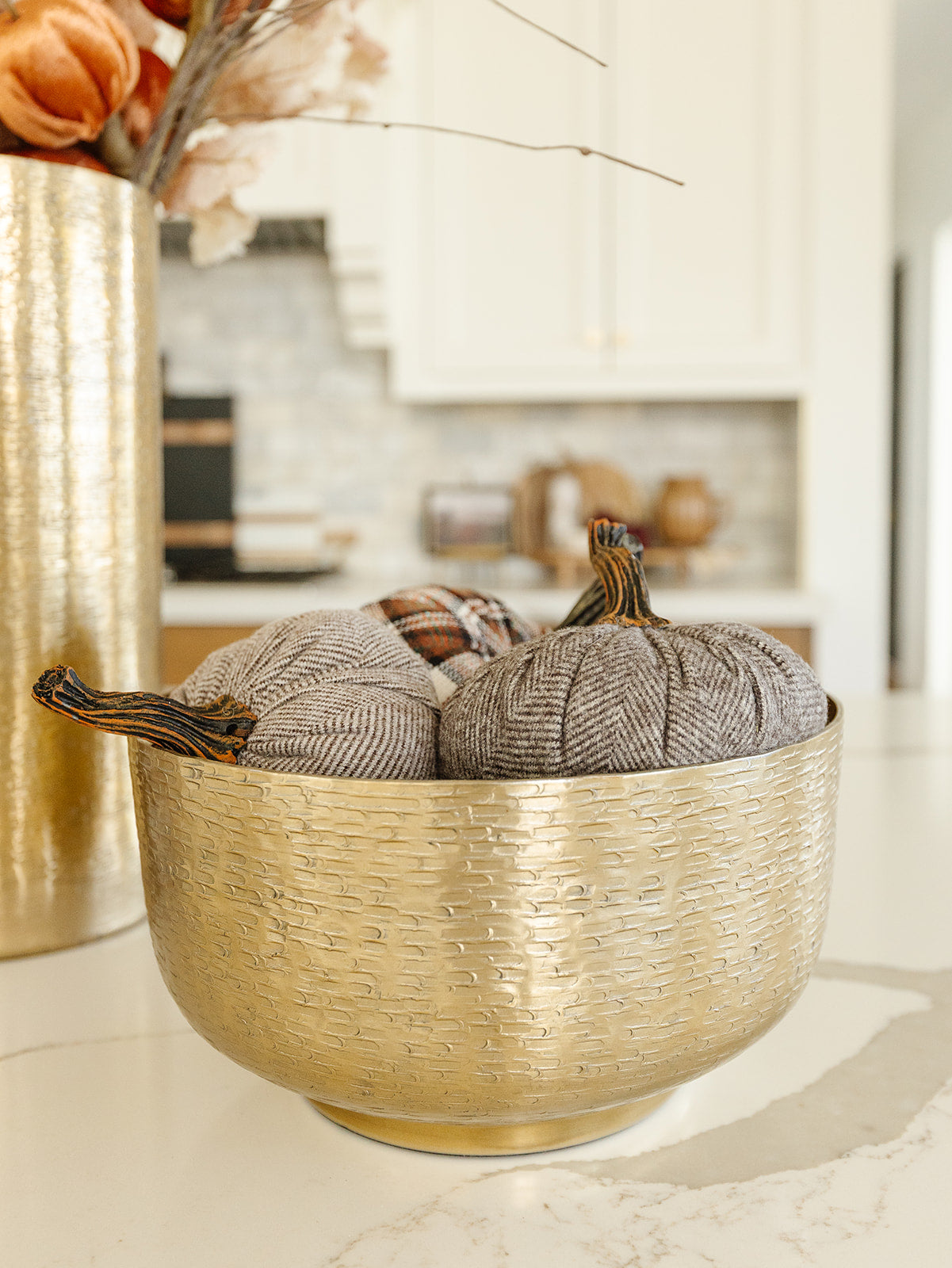 Grey Stripe Fabric Pumpkin - 3 Sizes