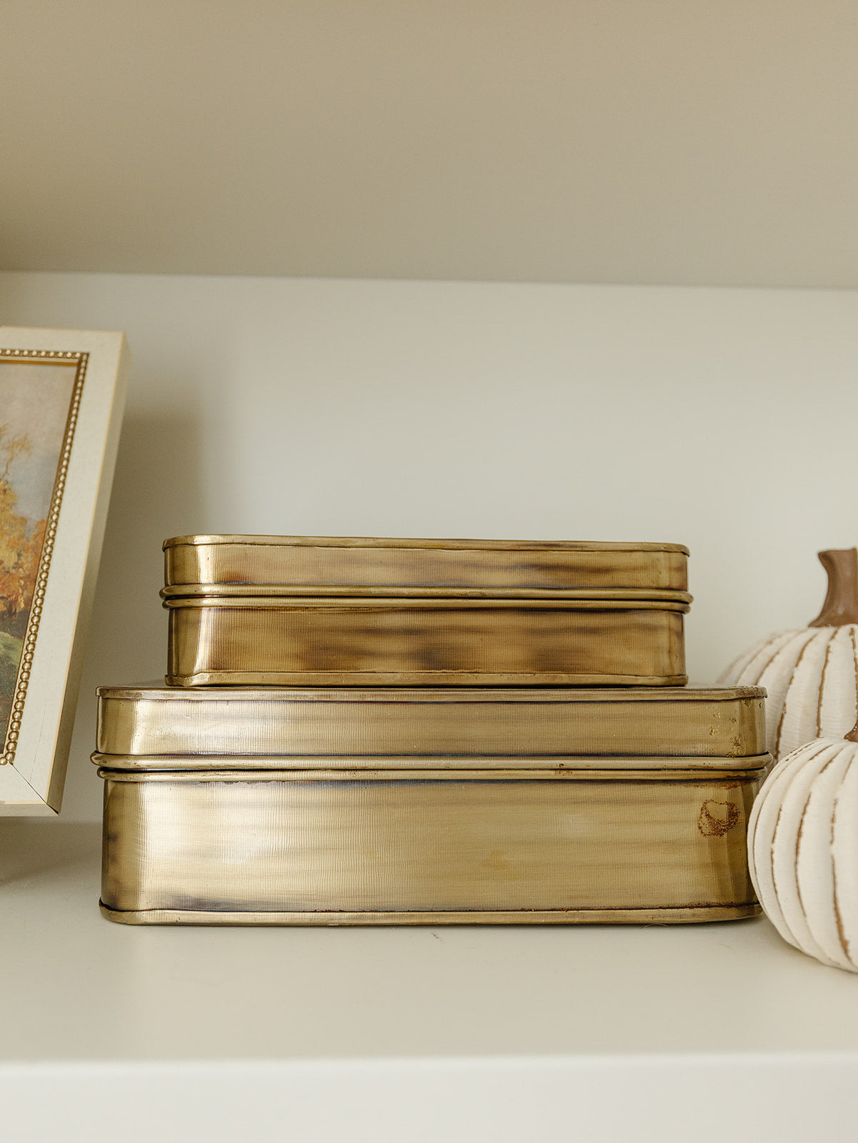 Antique Brass Metal Boxes - Set of 2