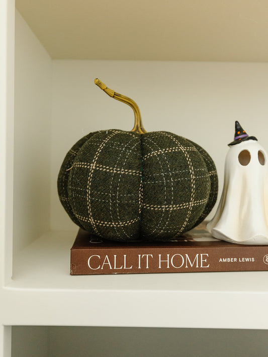 Green & Tan Plaid Pumpkin 3 Sizes
