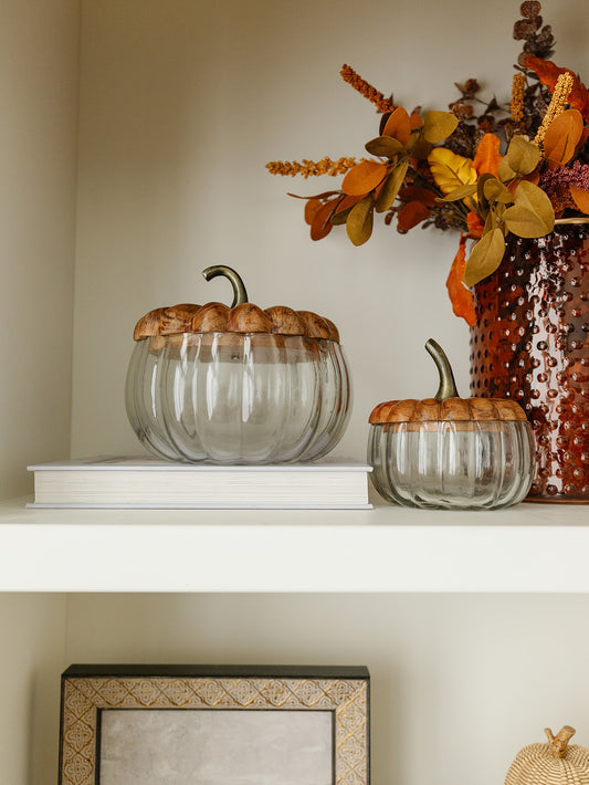 Glass Pumpkin with Wood Lid - 2 Sizes