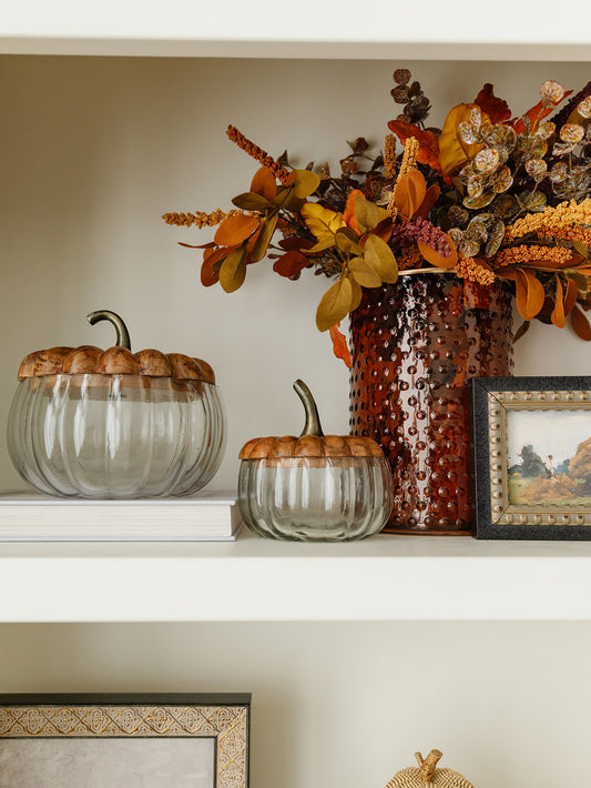 Glass Pumpkin with Wood Lid - 2 Sizes