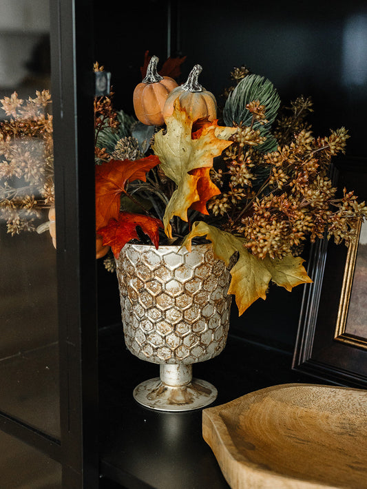 Honeycomb Burnt Champagne Mercury Glass Fluted Vases