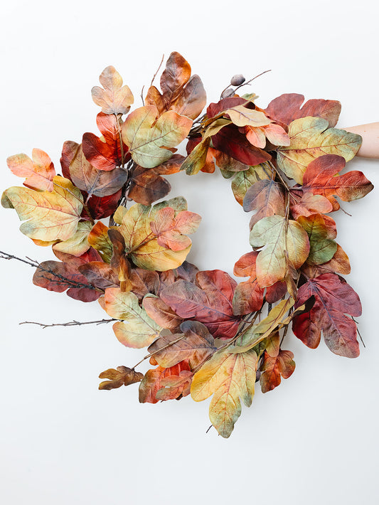Burgundy and Mustard Fig Leaf Wreath - 28"