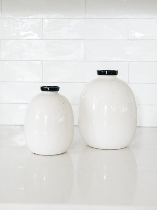 White Crackled Black Speckled Vase - 2 Sizes