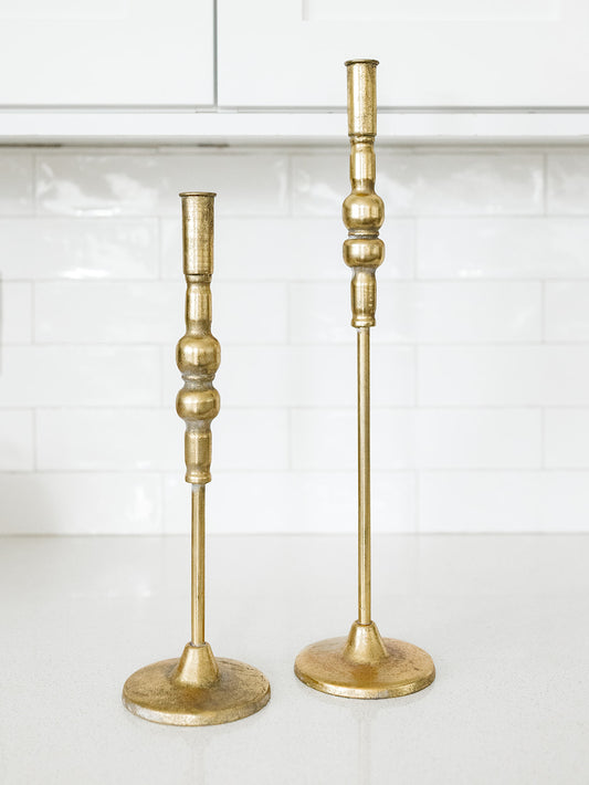Gold Antique Taper Holder - Set of 2