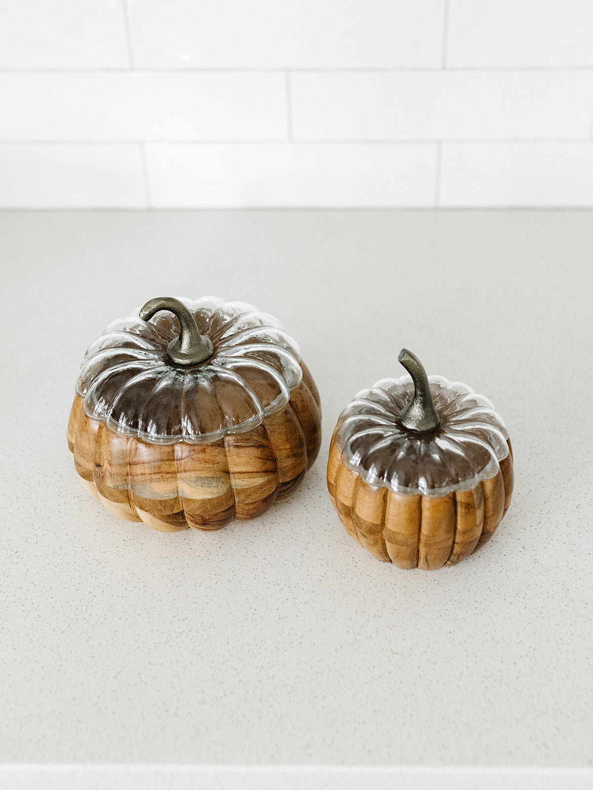 Acacia Wood Pumpkin with Glass Lid - 2 Sizes