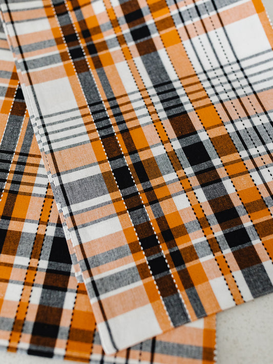 Black and Orange Plaid Runner - 13"x72"