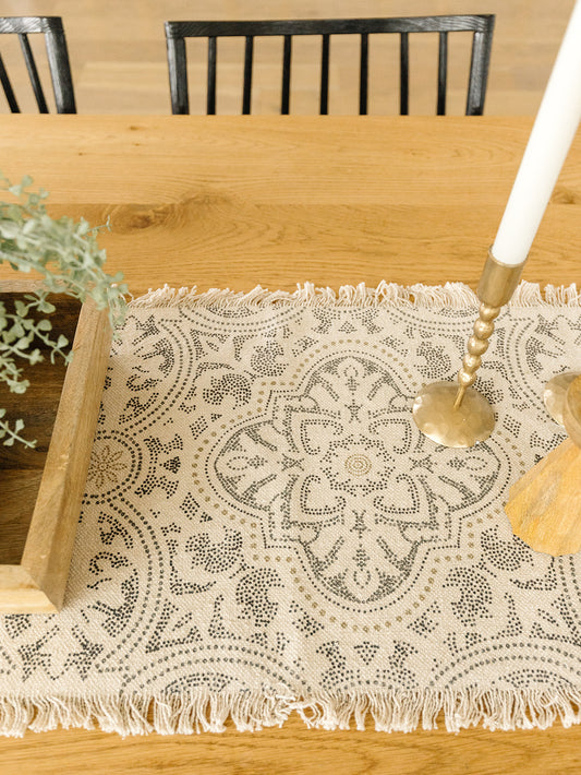 Grey & Cream Table Runner - 72"