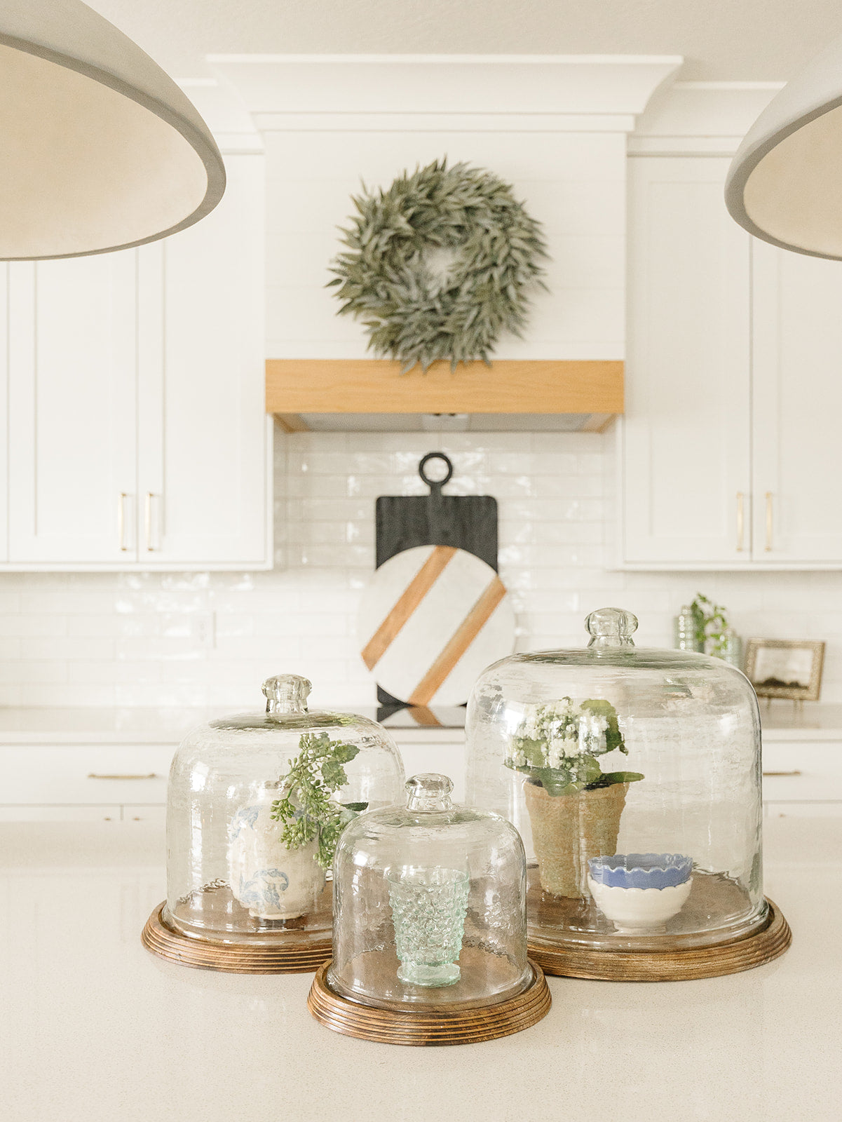 Wavy Glass Cloches with Wood Base - 3 Sizes