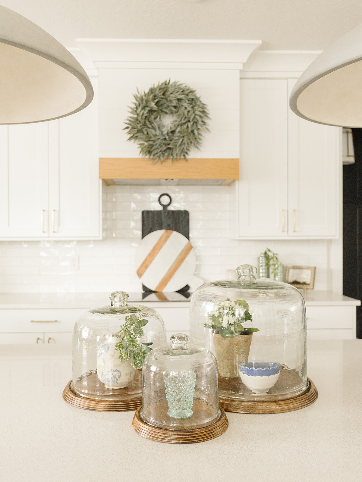 Wavy Glass Cloches with Wood Base - 3 Sizes
