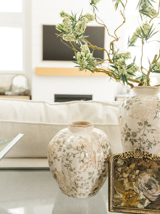 Taupe & Green Floral Vase - 2 Sizes