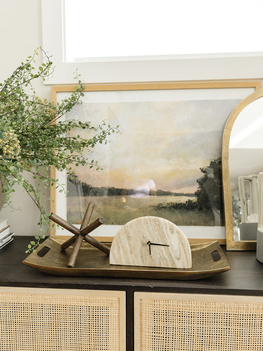 Marble Half Circle Mantel Clock - Beige