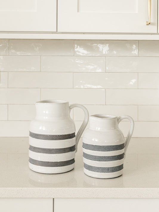 Harmon White and Charcoal Striped Jug - 2 Sizes