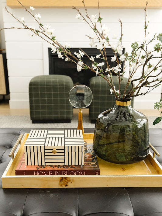 Green Glass Vase with Gold Metal - 3 Sizes