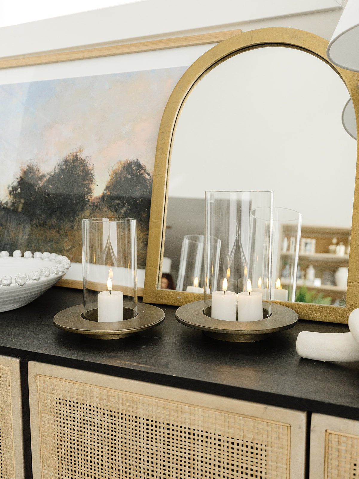 Vivian Gold and Glass Hurrican Candle Holder - Set of 2
