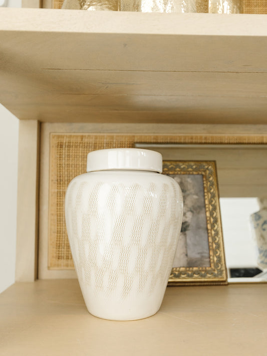 White Debossed Ginger Jar - 2 Sizes