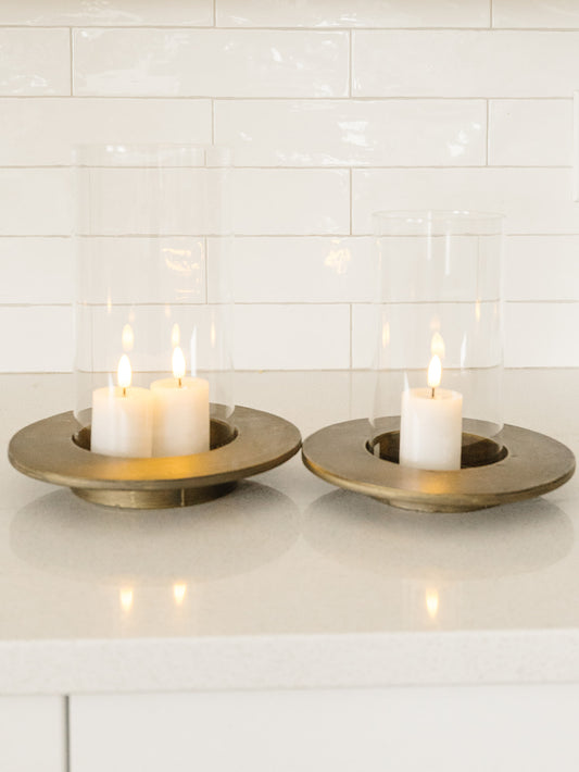 Vivian Gold and Glass Hurrican Candle Holder - Set of 2