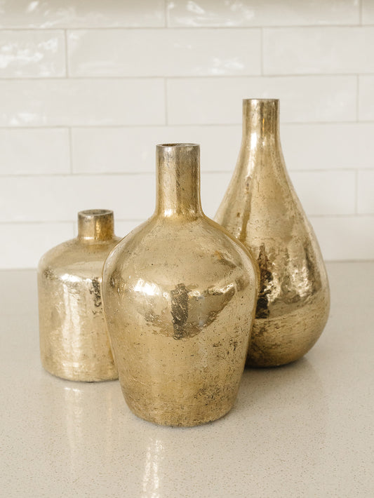 Small Antique Gold Bottle Vase - 3 Sizes