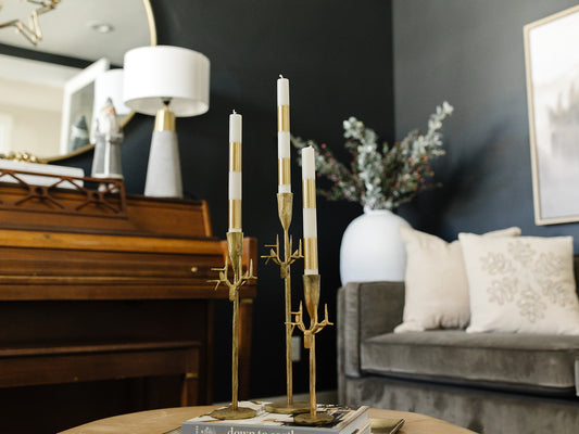 White & Gold Candles - Set of 2