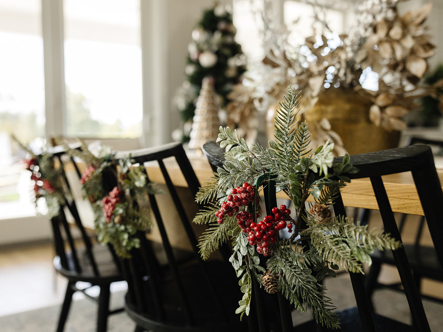Glittered Boxwood Berry and Fir Candle Ring 11"