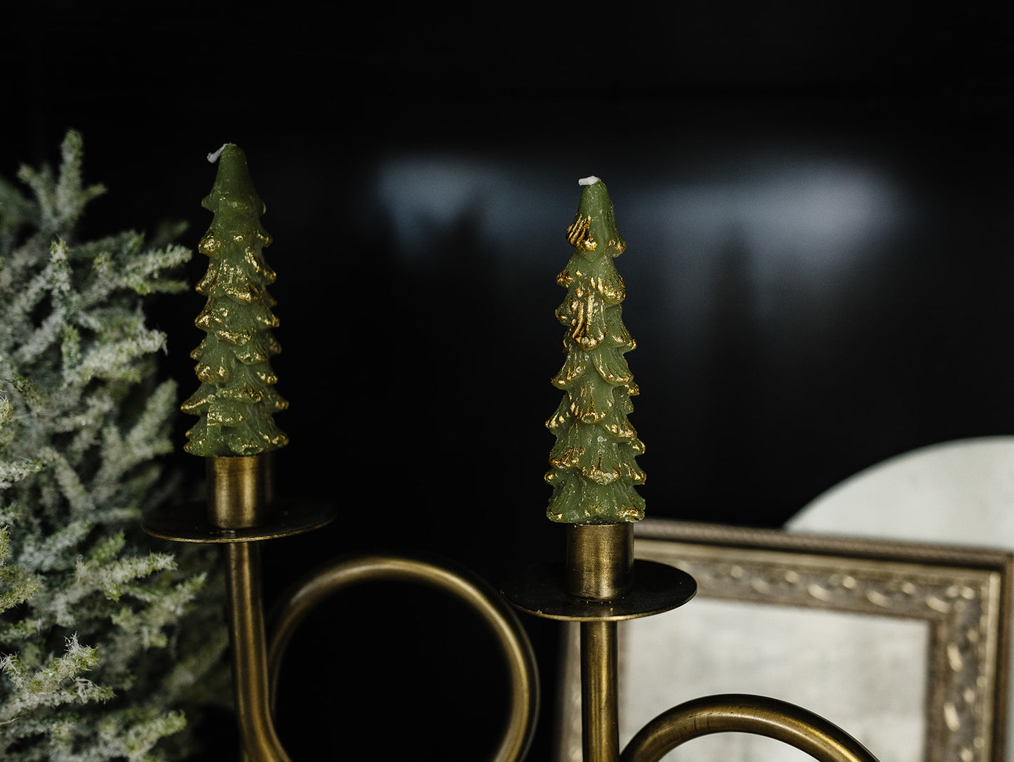 Green & Gold Tipped Tree Shaped Taper Set - two sizes