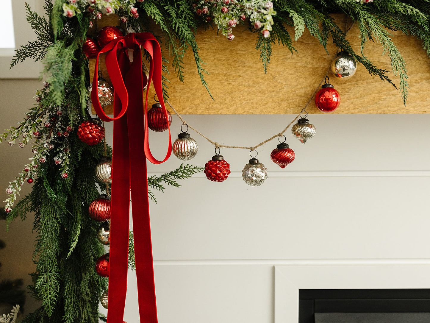 Red Mercury Glass Ornament Garland