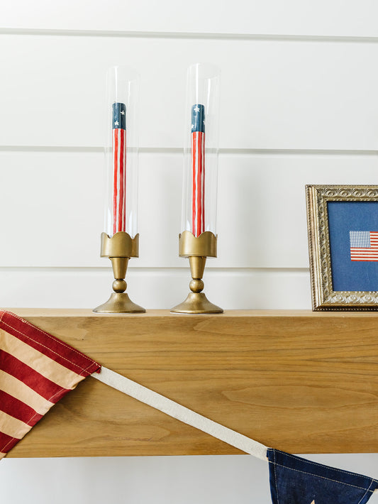 Gold Scalloped Hurricane Candlestick Holder with Glass