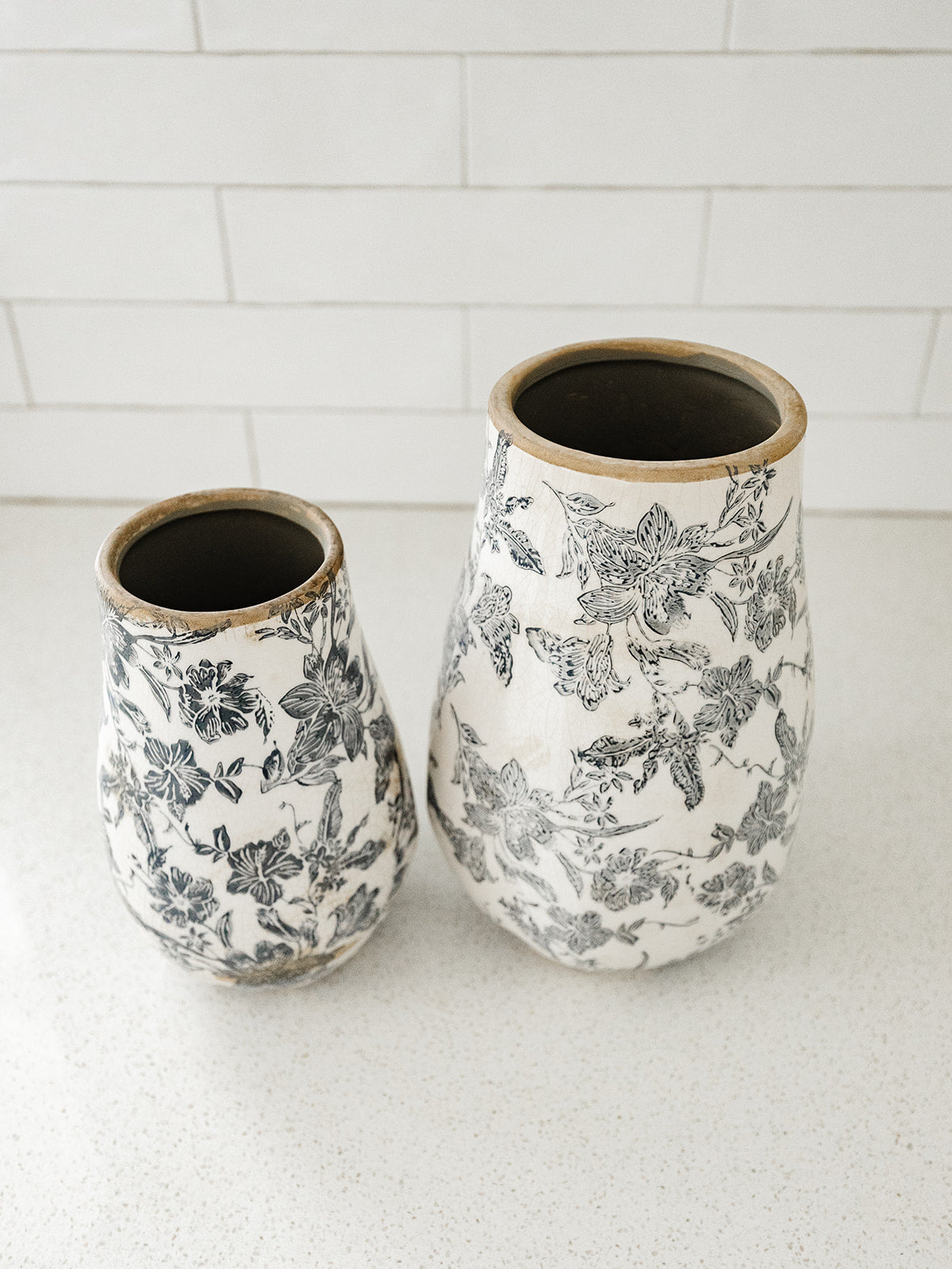 White, Gray & Cream Floral Vase - 2 Sizes