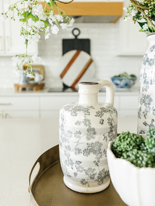 White & Gray Floral Crackled Vase - 3 Styles