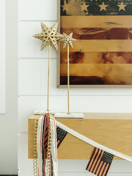 Gold Metal Stars on Marble Base - Set of 3