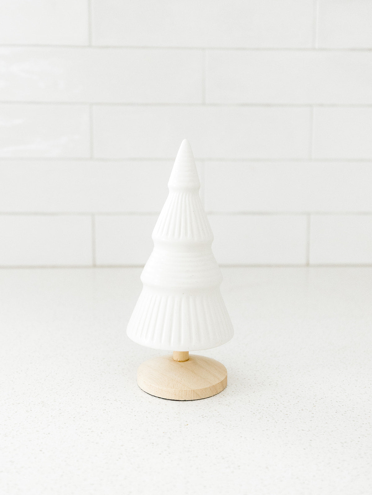 Alpine White Ceramic Tree with Wood Base