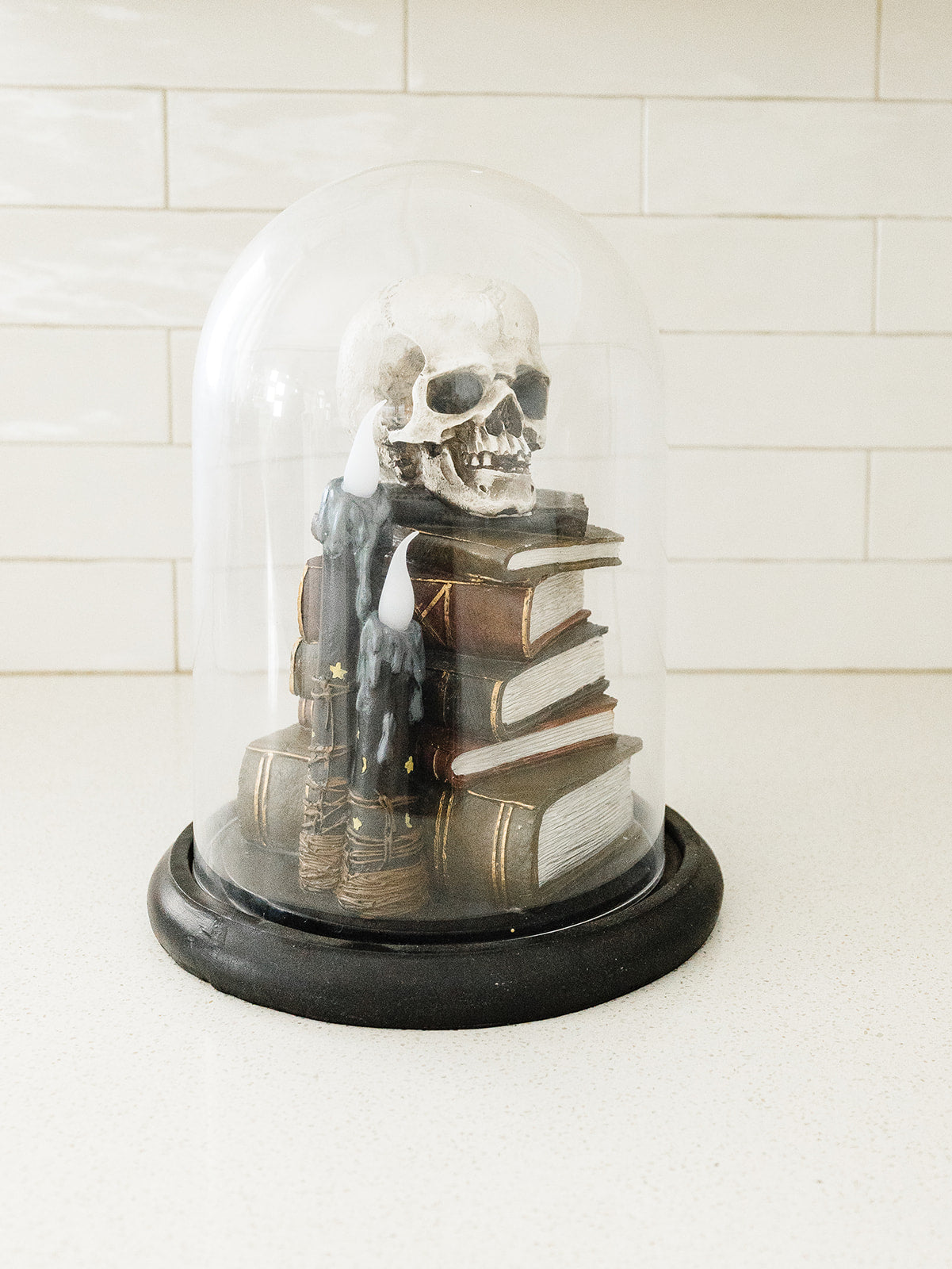 Cloche Skull on Books with LED Candles - Local pick up only on this item