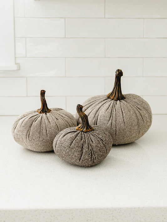 Grey Stripe Fabric Pumpkin - 3 Sizes