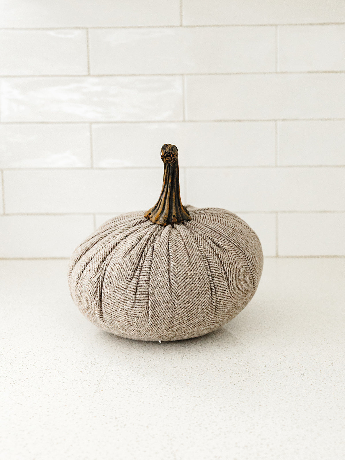 Grey Stripe Fabric Pumpkin - 3 Sizes