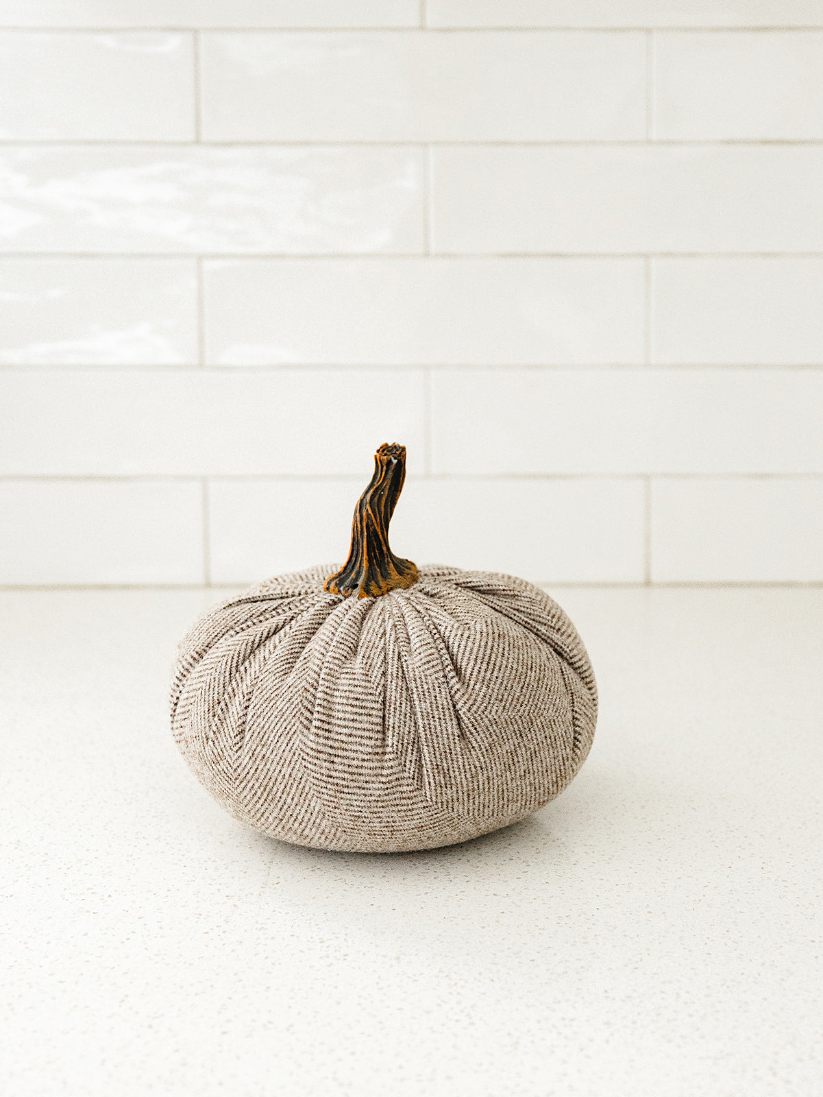 Grey Stripe Fabric Pumpkin - 3 Sizes