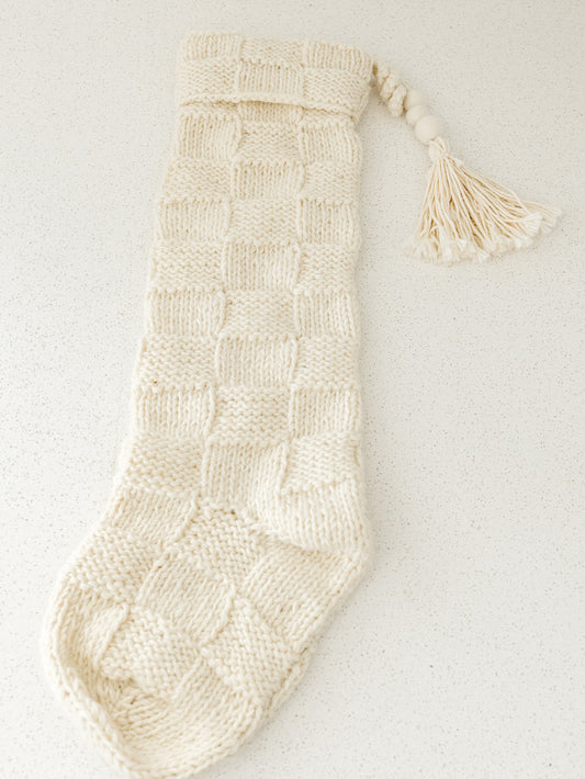 Cream Knitted Christmas Stocking