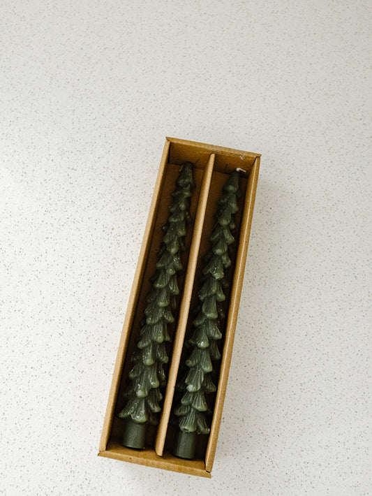 Green Tree Shaped Taper Set of 2 - 2 sizes