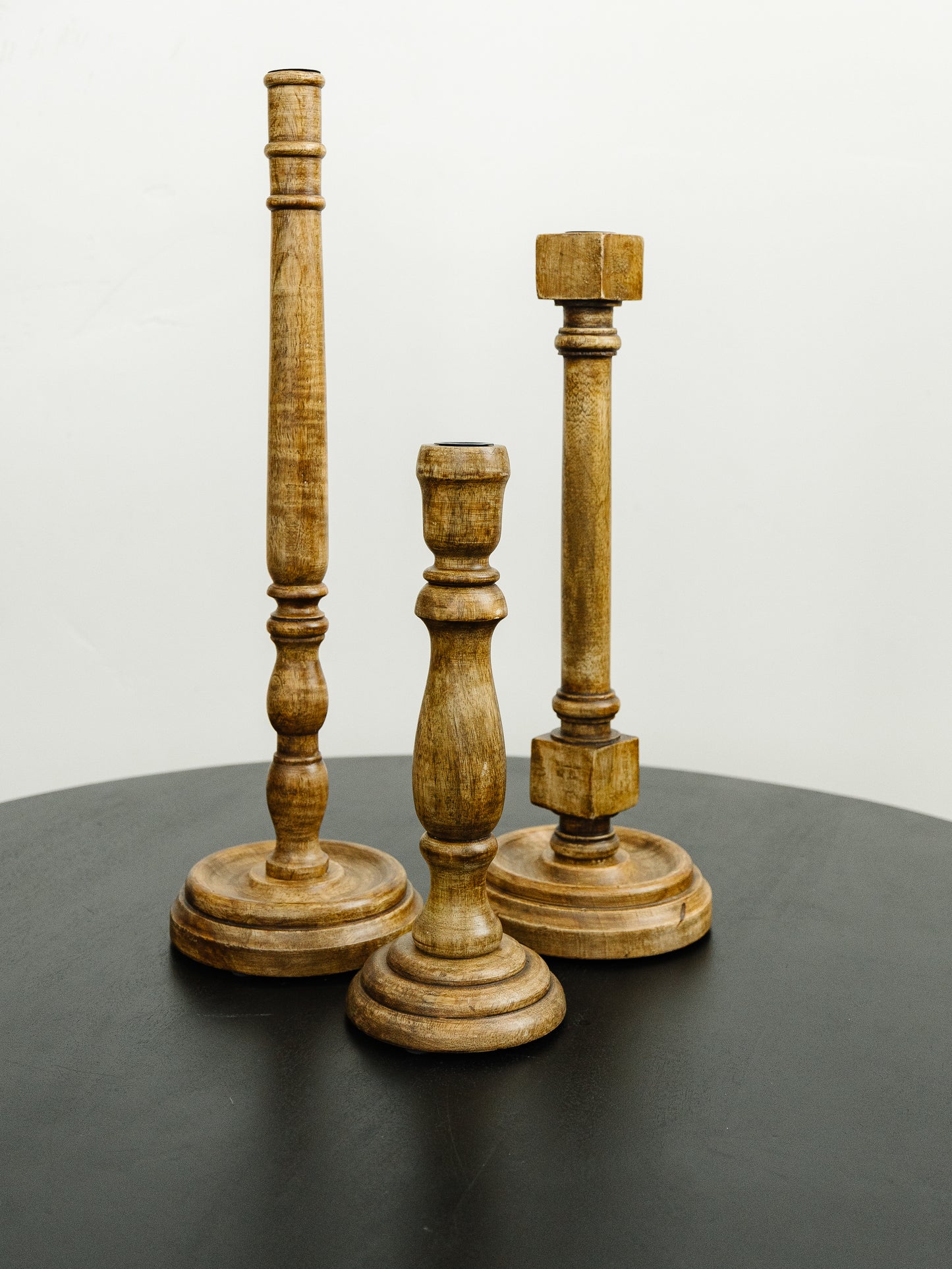 Set of 3 Tall Wood Taper Candleholders