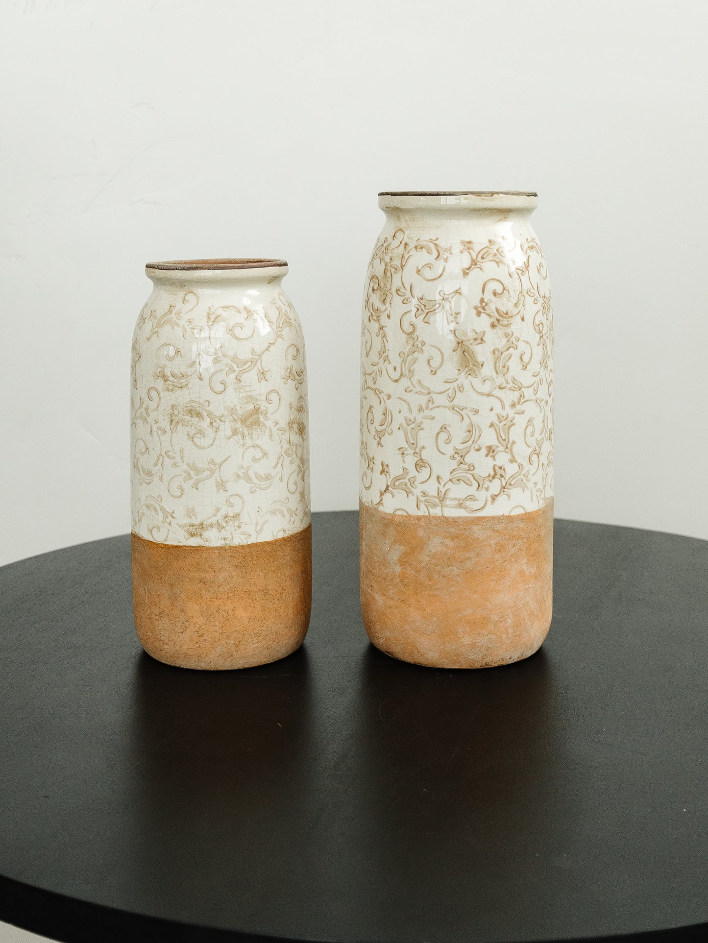 Cream and Tan Floral Vase - 2 Sizes