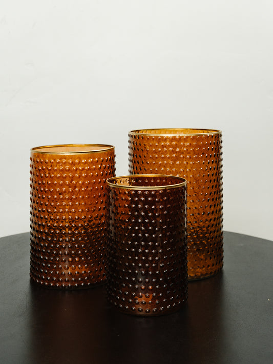 Brown Dot Embossed Vase with Gold Rim - 3 Sizes