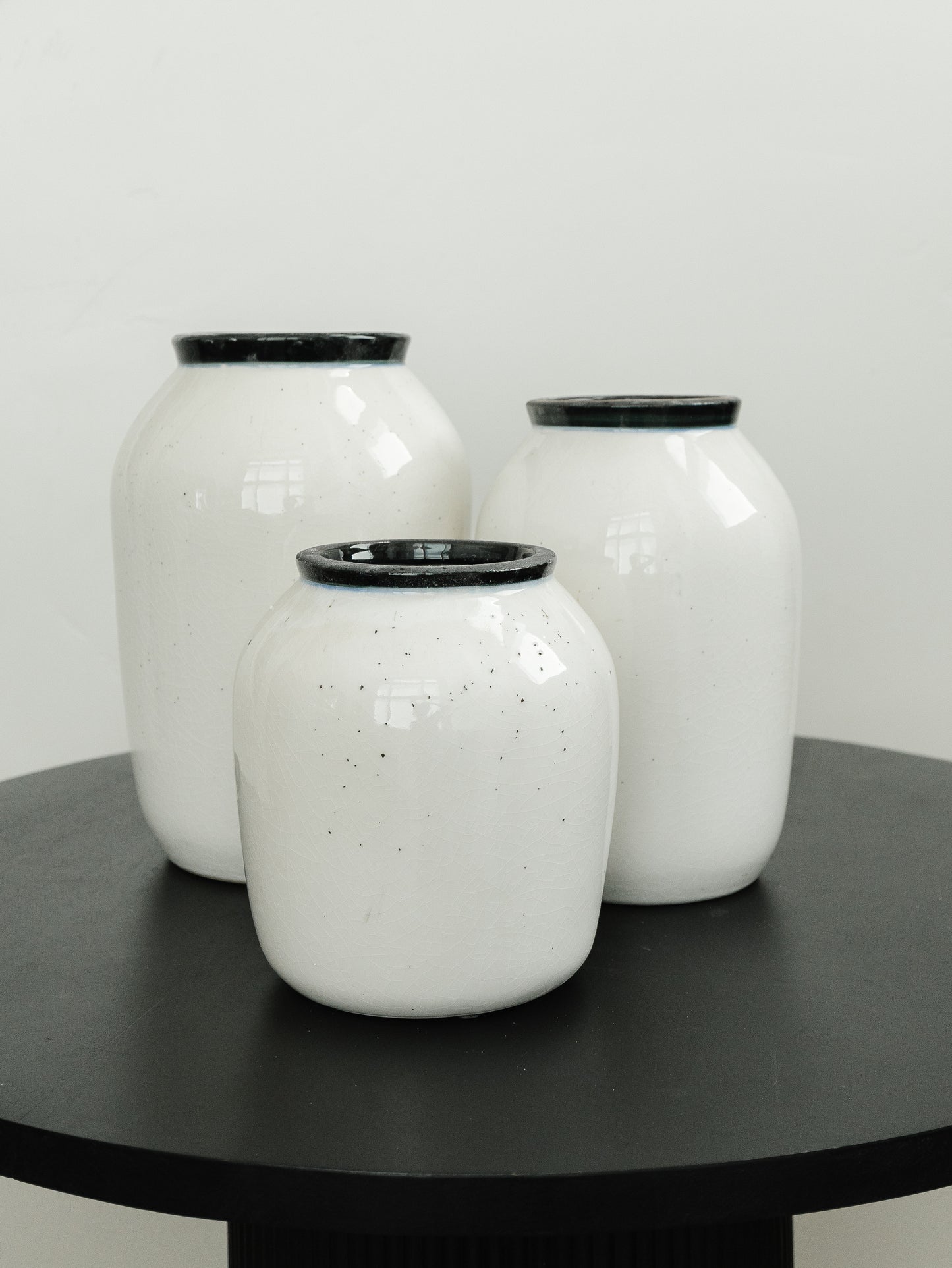 White Crackled Black Rimmed Vase - 3 Sizes