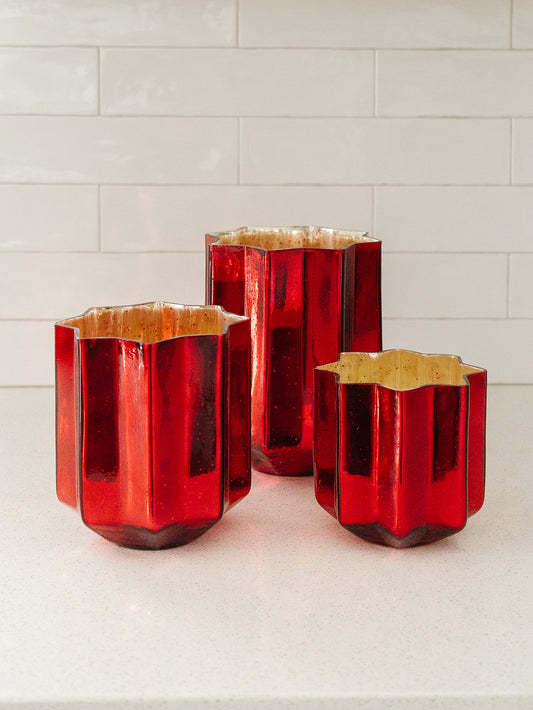 Speckled Red Mercury Glass Star Containers - 3 Sizes