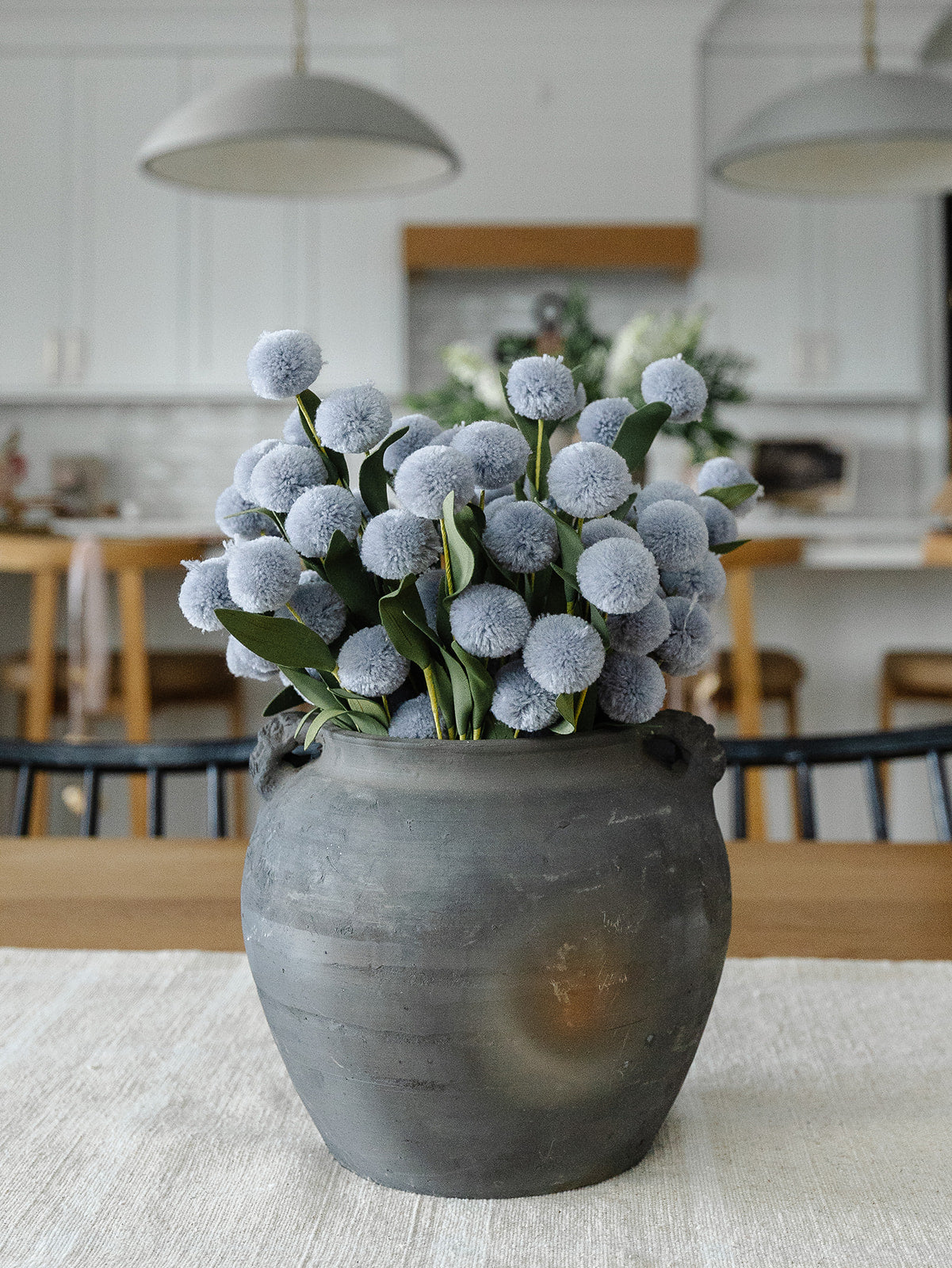 Gray/Blue Pompom Spray Bundle (6 Stems)- 13"
