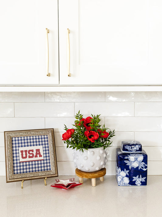 White Terracotta Planter with Dots