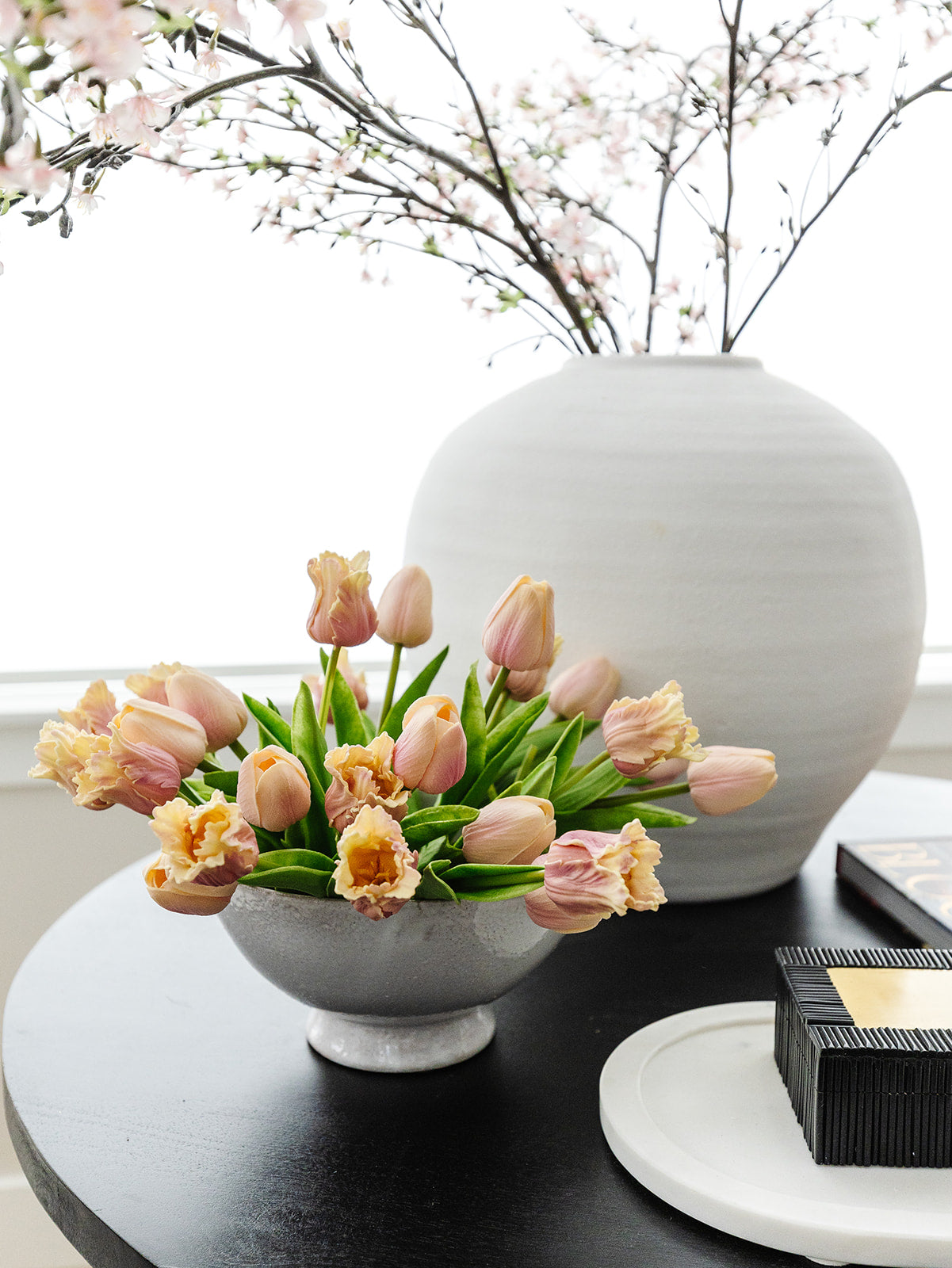 Pink and Cream Real Touch Parrot Tulip Bundle 13" - 12 Stems