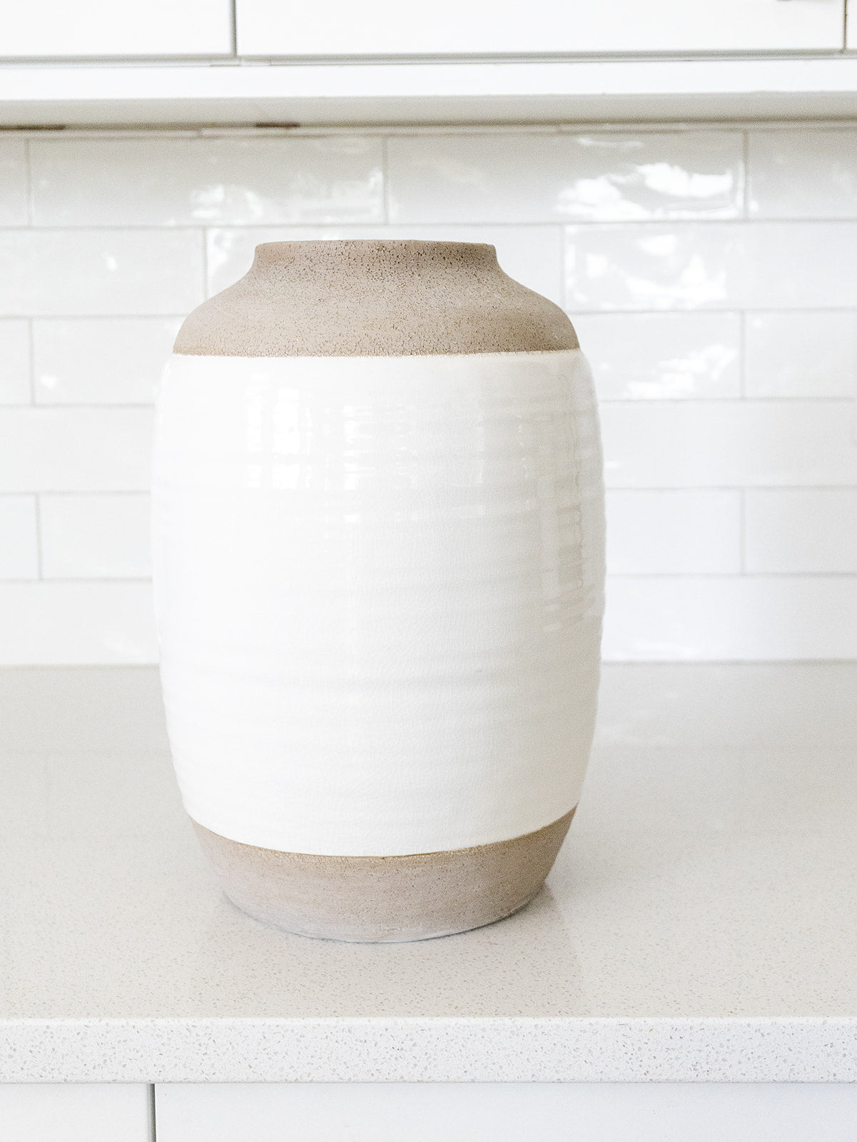 White and Natural Stone Vase - Large