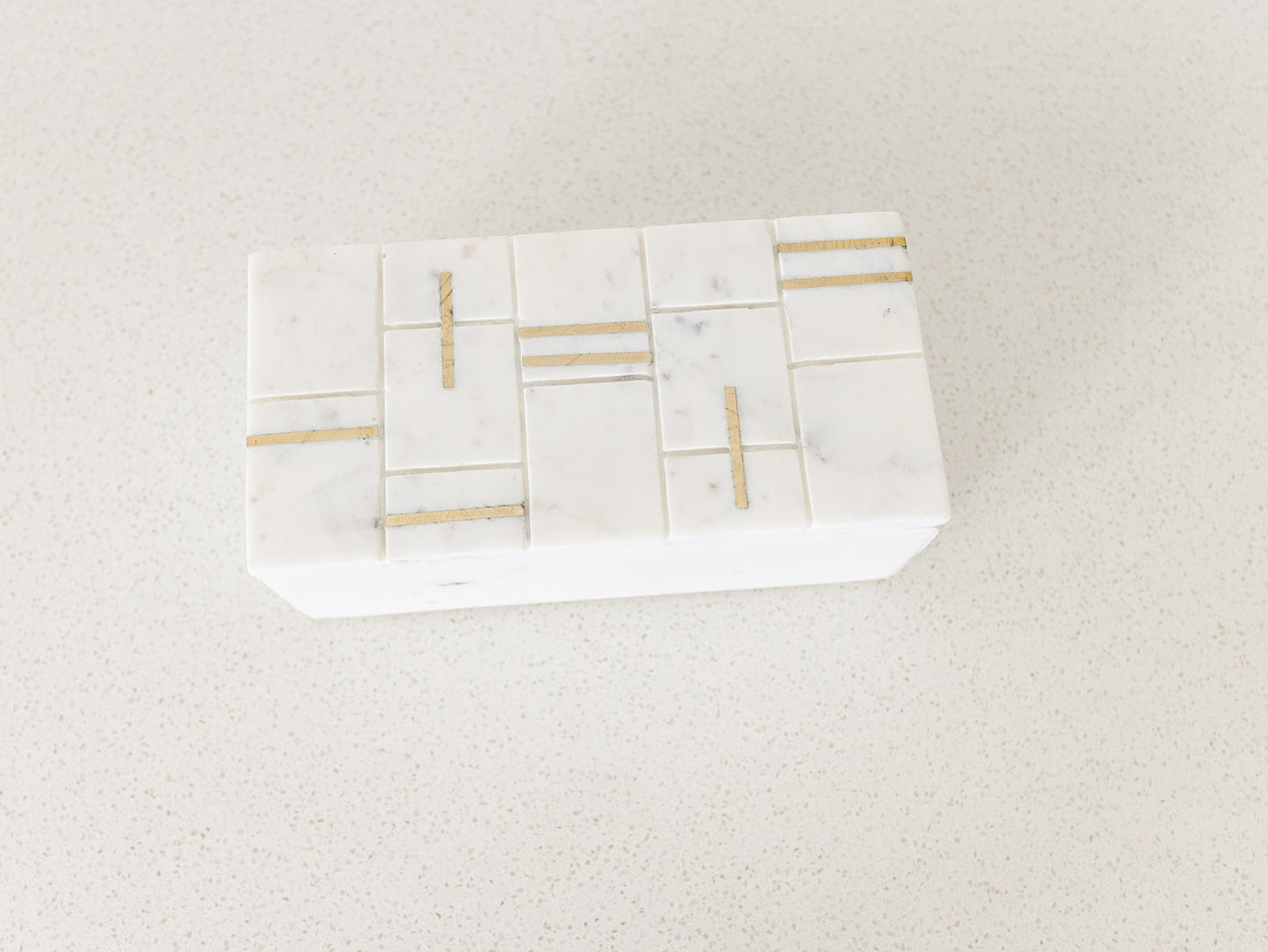 White Marble Box with Brass Inlay