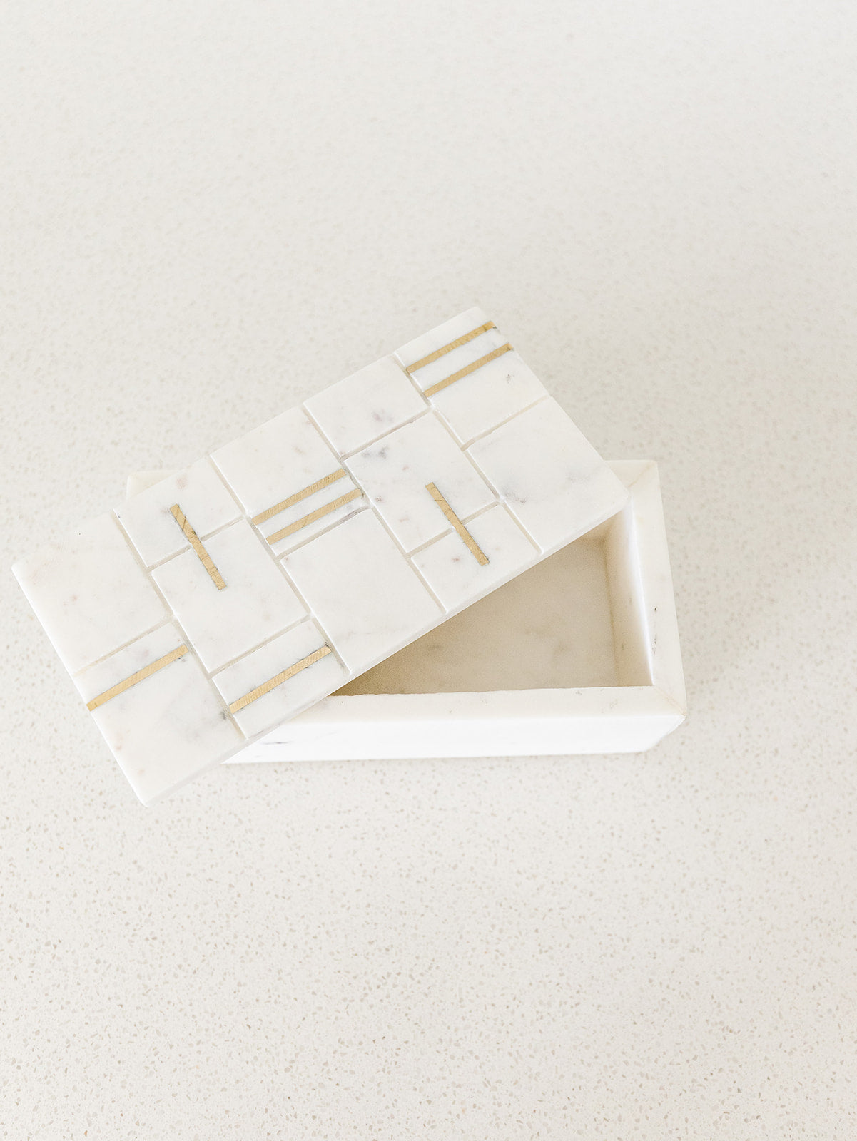 White Marble Box with Brass Inlay