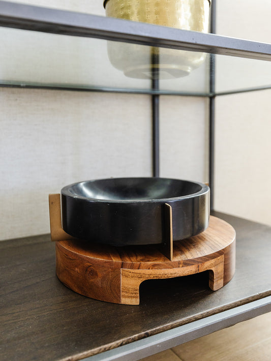 Nairobi Black Marble Bowl on Metal Base